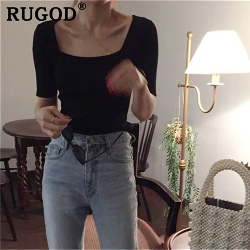 Женская блузка с коротким рукавом RUGOD Элегантный квадратный вырез модная тонкая