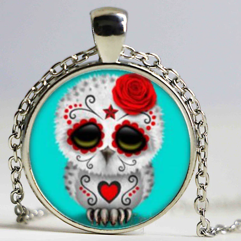 Серебряное ожерелье с мультяшным изображением сахарного черепа Совы