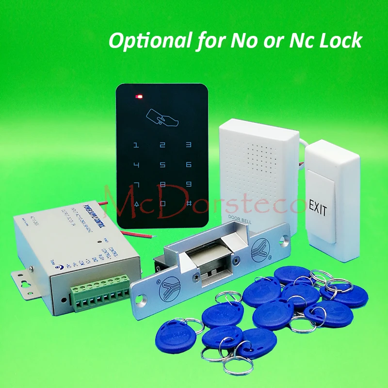 

Brand New DIY Rfid Door Access Control Kit Set With No or Nc Electric Strike Lock+10 RFID keyfob Card Full Access Control System