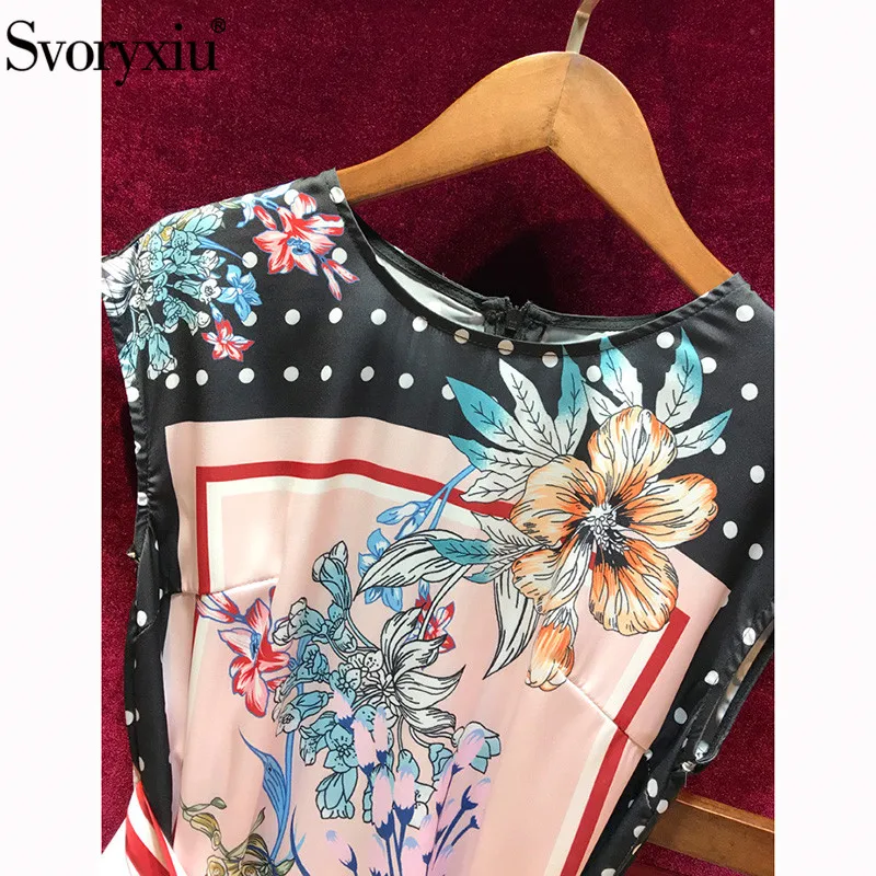 Женский костюм-двойка в горошек Svoryxiu, черный костюм с цветочным принтом из ассиметричной длинной блузки и брюк до щиколотки на лето