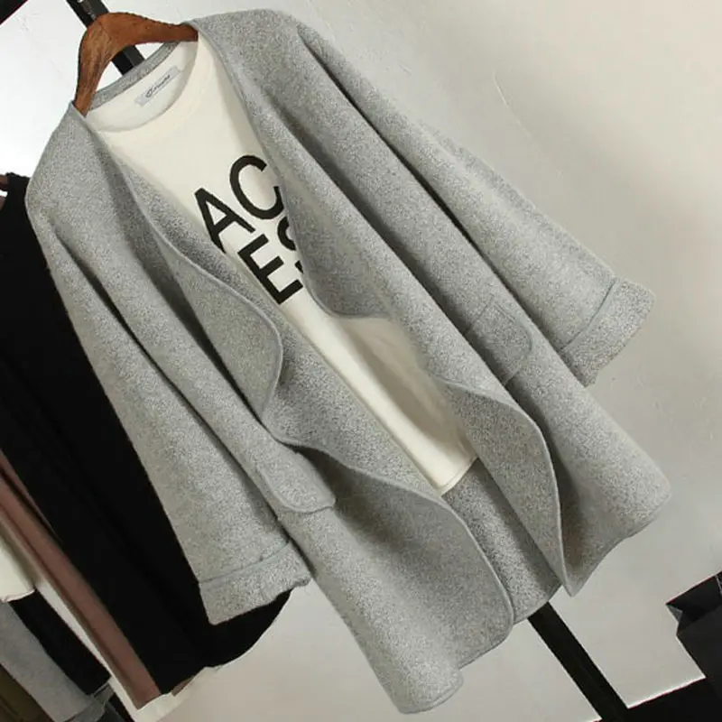 Женский длинный кардиган NM23 трикотажный пончо большого размера с отворотом |