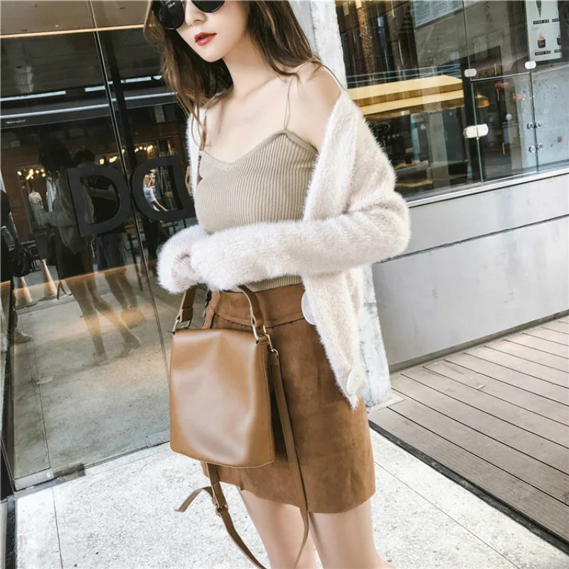 DANJEANER Korean Style Women Solid Mohair Short Cardigan Autumn Winter Warm Fashion V Neck Knitted Sweaters Pull Femmee Jackets