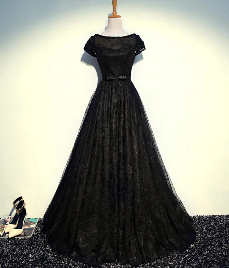 Сексуальные черные длинные кружевные вечерние платья красивые женские а-силуэта