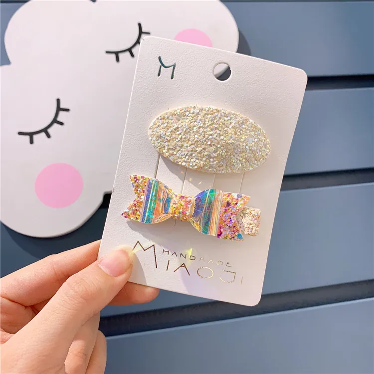 2 шт. новые модные заколки для волос девочек блестящие с радужным бантом детские