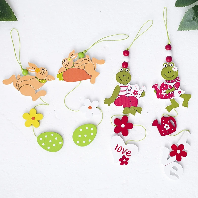 Hanging Easter Pendant Craft Decor Spring Party Home Rabbit Butterfly Eggs Flower Wooden Ornaments for | Дом и сад