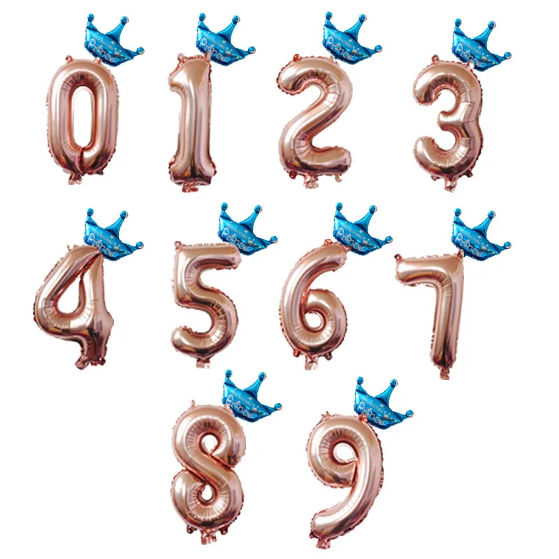rose gold blue Номер воздушный шар из фольги цифра Globos мини-корона воздушные цифры день рождения украшения детские надувные детские шары для душа - Цвет: rose gold blue