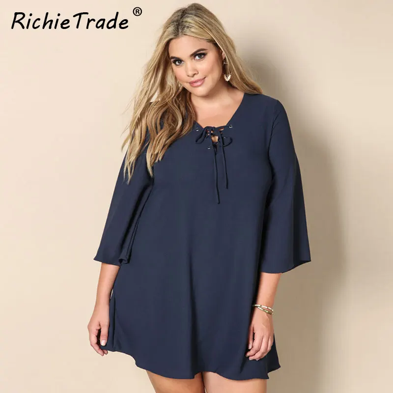 Женское платье на шнуровке RICHIETRADE повседневное свободное из шифона летнее