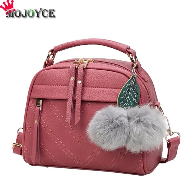 as shown MOJOYCE, Женская плюшевая сумка-мессенджер с подвеской в виде листьев, сумки для девочек, однотонная элегантная сумка через плечо, сумка через плечо из искусственной кожи, сумки на ремне - Цвет: as shown