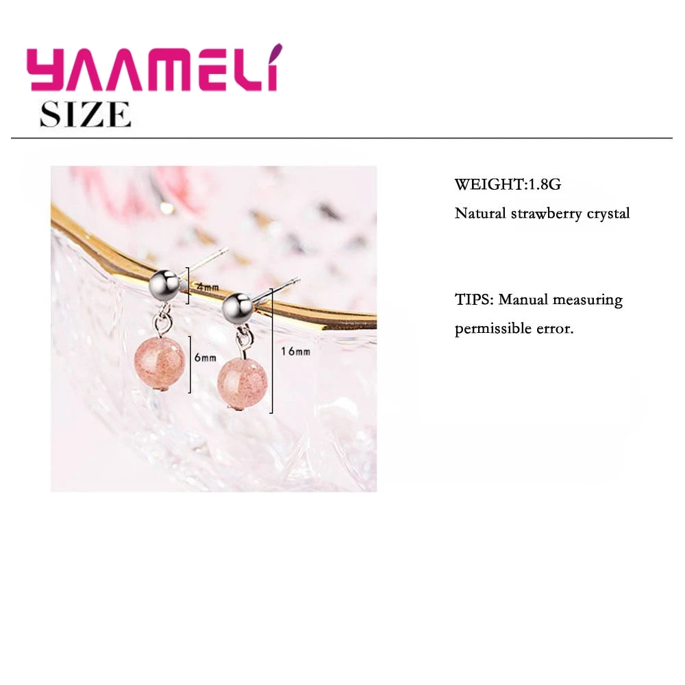 

Japan Korean Pink Cute Natural Stone Beads Drop Earrings for Girl 925 Sterling Silver Woman Jewelry Chic Design Luxury