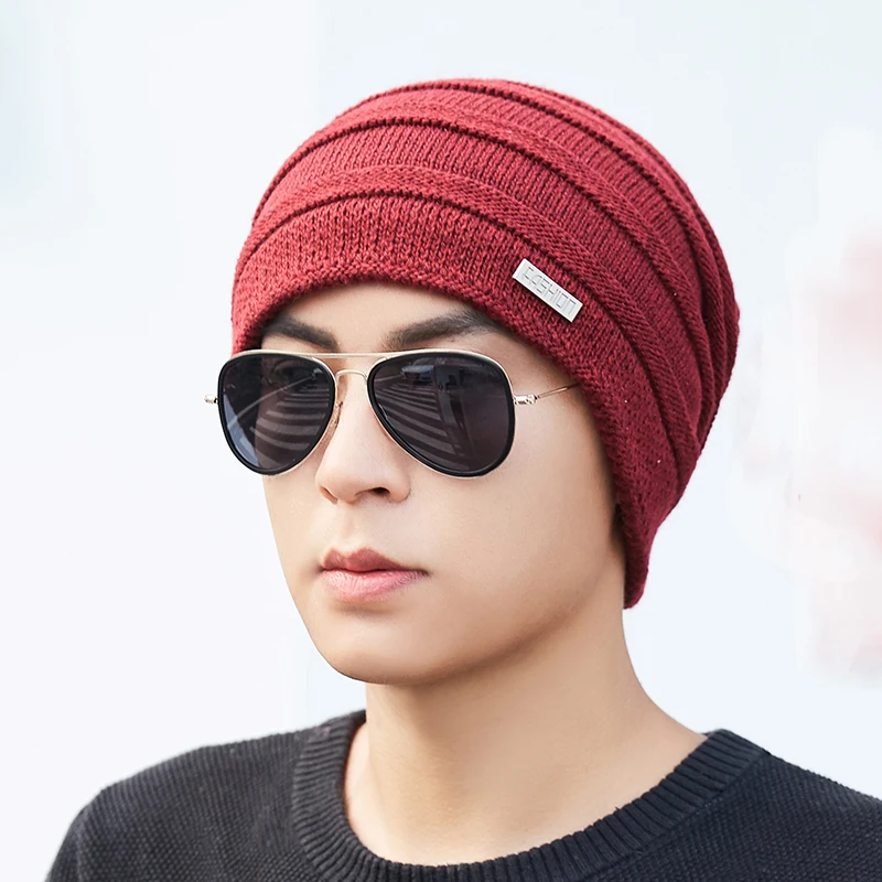 Зимние Skullies шапочки Для мужчин вязанные шапки кепки подкладка держать теплый