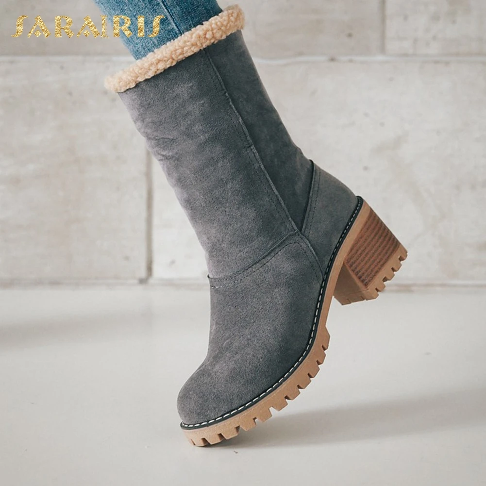 SARAIRIS/новые зимние сапоги больших размеров 34-43 для холодной зимы женская обувь модные теплые женские ботинки без застежки женская обувь