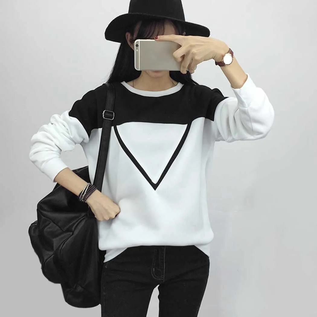 Модные женские туфли Kpop Повседневное Свободный пуловер топы с круглым вырезом