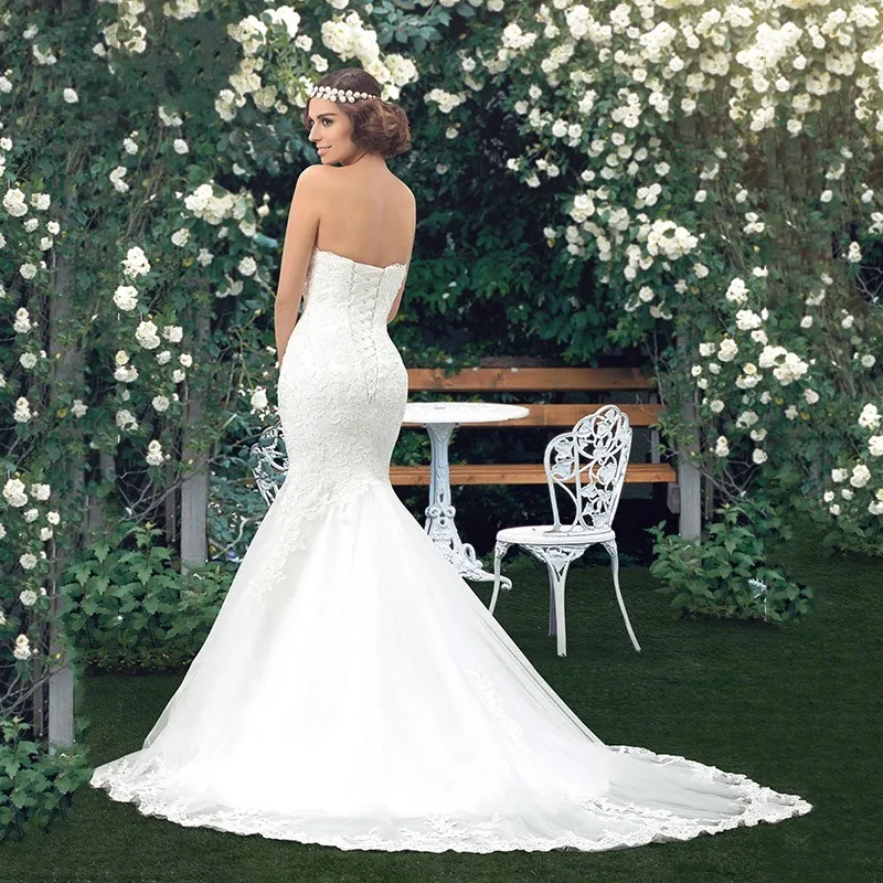2016 Удивительные Кружева Русалка Свадебные Платья Милая Вверх Назад Vestidos Де Noiva