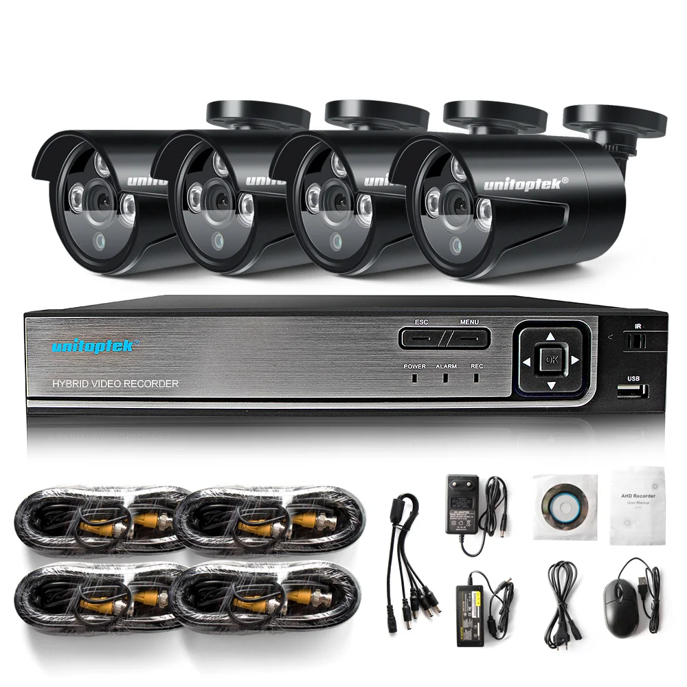 UNITOPTEK 1080N HDMI DVR 1200TVL 720 P HD AHD камера набор наружная домашняя безопасности Система 4CH