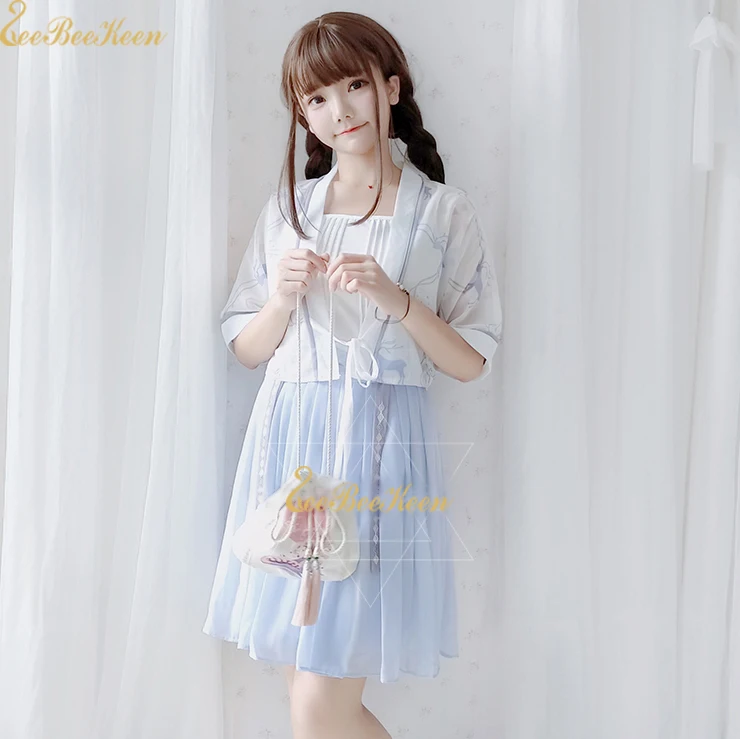 

Halloween Cosplay Costume Women Chinese Hanfu Light Chiffon Hanfu Print Flower Skirt Adult Anime Cosplay Party Dress For Girl