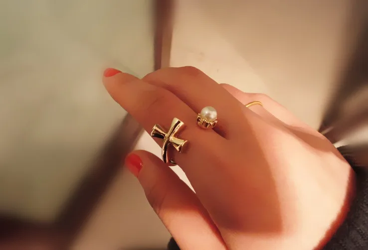 Cross pearl fashion joint ring opening free size for women jewely wholesale | Украшения и аксессуары