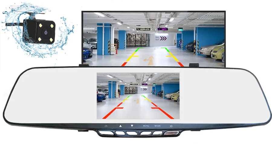 E-ACE Зеркало для автомобиля Dvr 1080P FHD видеорегистратор 4,3 дюймов зеркало заднего вида двойной объектив видео регистратор с камерой заднего вида Dvrs