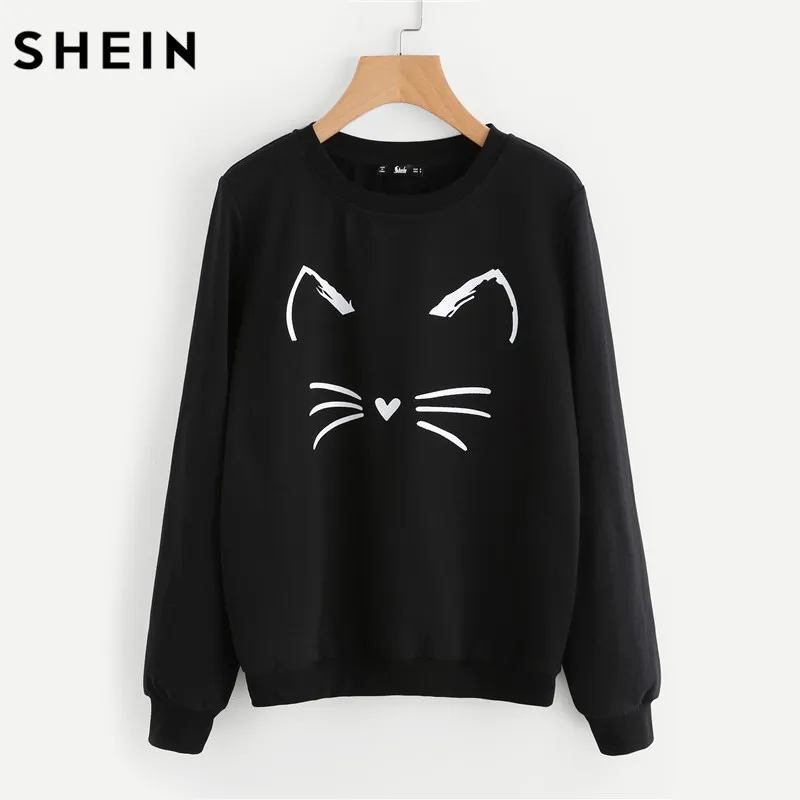 SHEIN Модный Свитшот С Принтом Женская Повседневная Толстовка С Длинными Рукавами И Круглым Вырезом