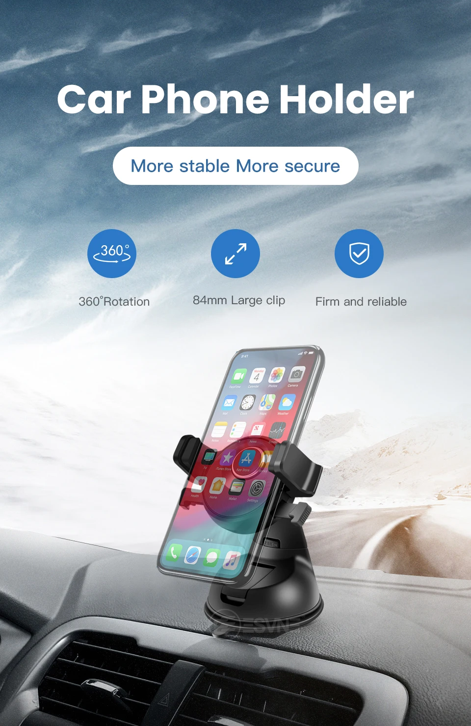 ESVNE, универсальный автомобильный держатель для телефона, вращение на 360 градусов, для iPhone 6, 7, xiaomi, huawei, в автомобиле, подставка, крепление на лобовое стекло, поддержка сотового телефона