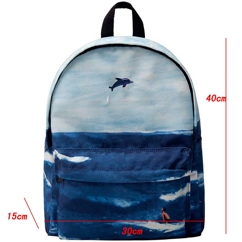 

New Landscape Printing Backpack Fashion Female Embroidery Literary Backpack Student Teens School Bags Sea Plane Mountain Farm