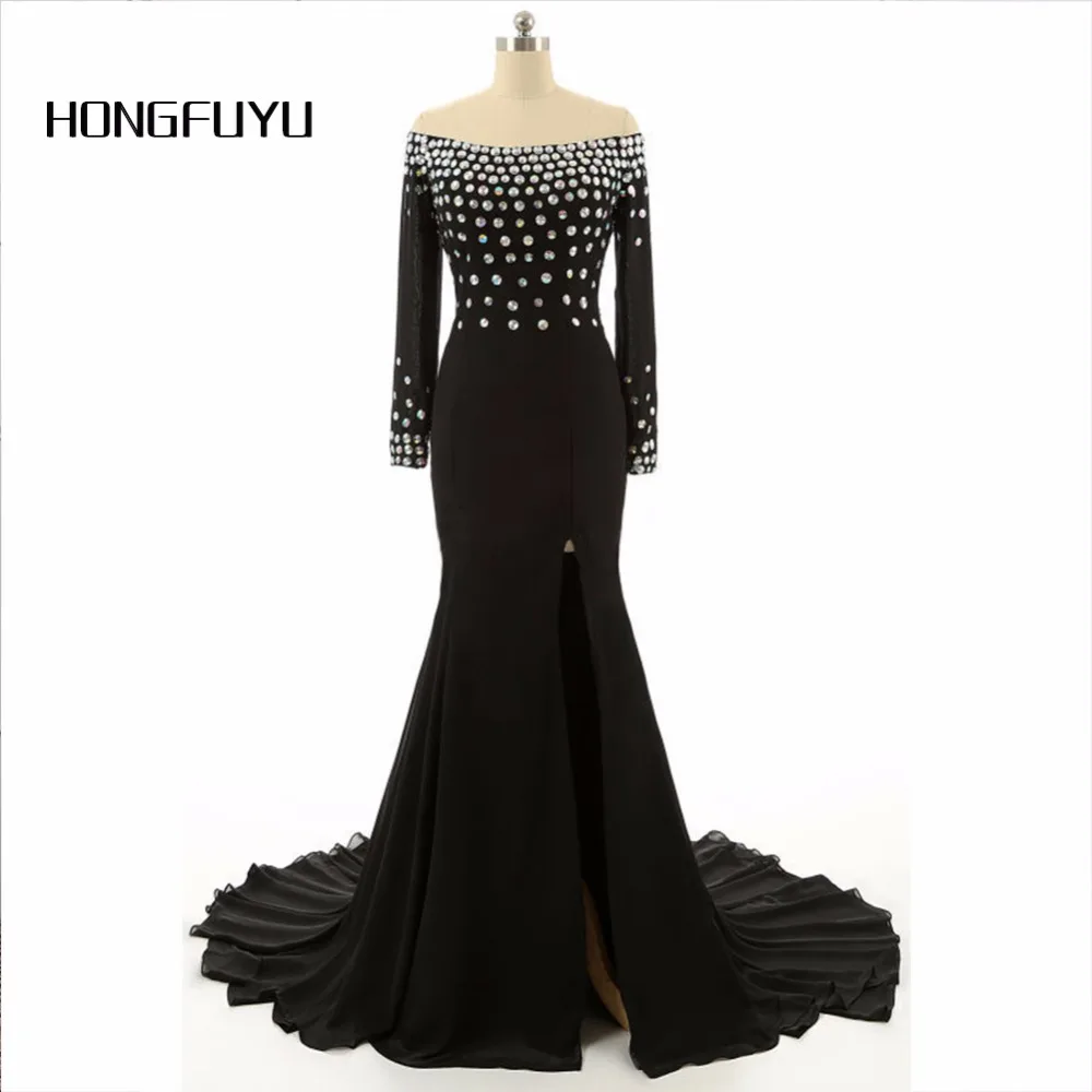 Настоящая фотография шифон бусины половина рукава с высоким разрезом Вечерние