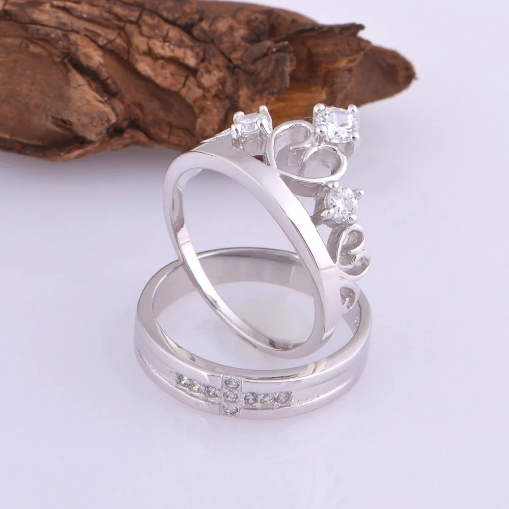 Корона и Крест CZ Diamond Обещание Кольца Пара для Любителей пара Женщин Мужчины Bague