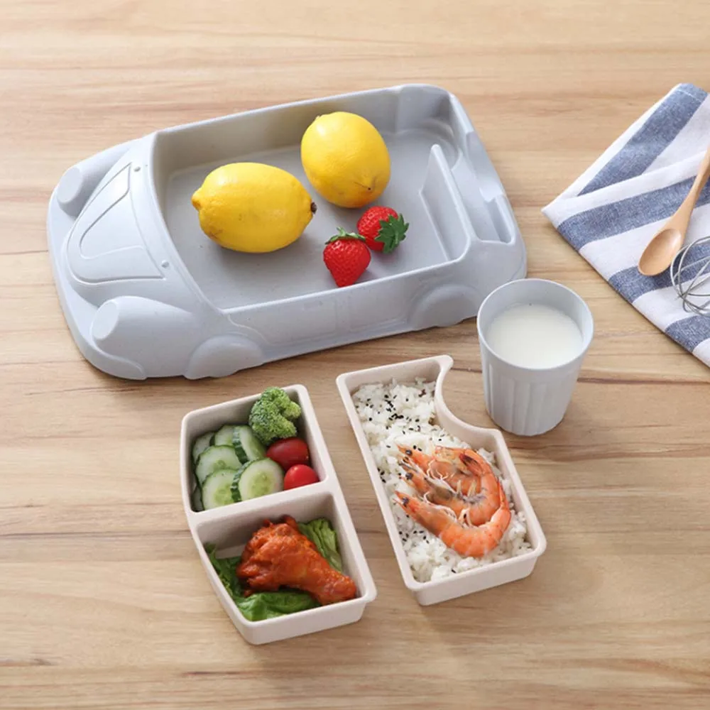 Baby Food Containers Bamboo Fiber Infant training dishes feeding Set Car shape Bowl Cup Plates Sets Children Tableware | Мать и ребенок