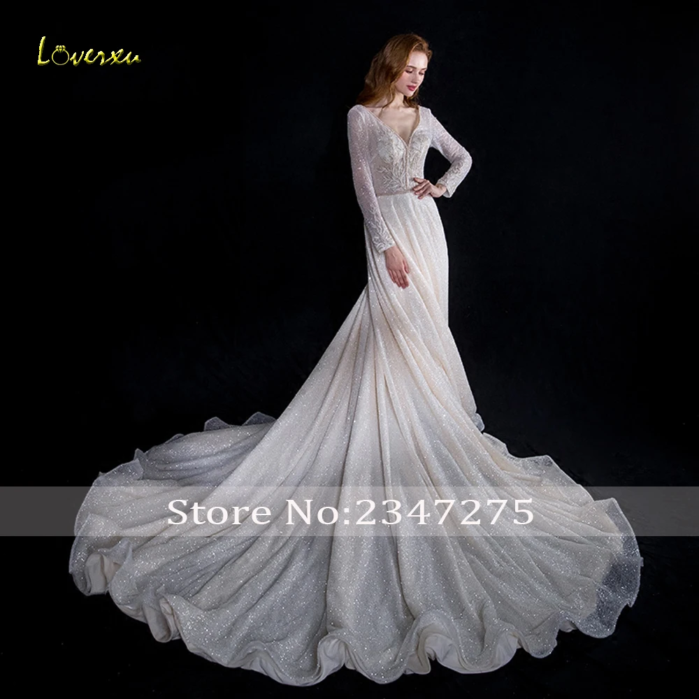Свадебное платье с длинным рукавом Loverxu Vestido De Noiva кружевное открытой спиной