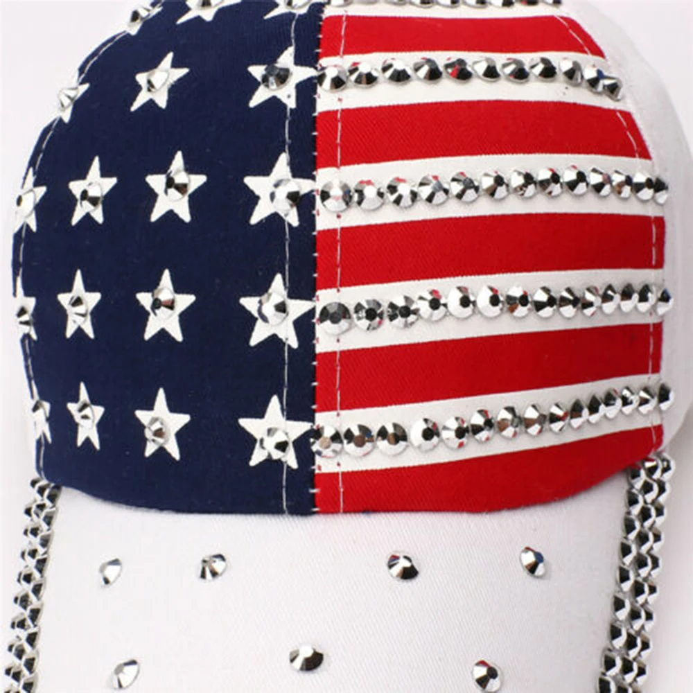 

AOWOFS American Flag Baseball Caps Summer Men Women Outdoor Sun Hat Stars Diamond Unisex Adjustable Cotton Cool Hip Hop Casual