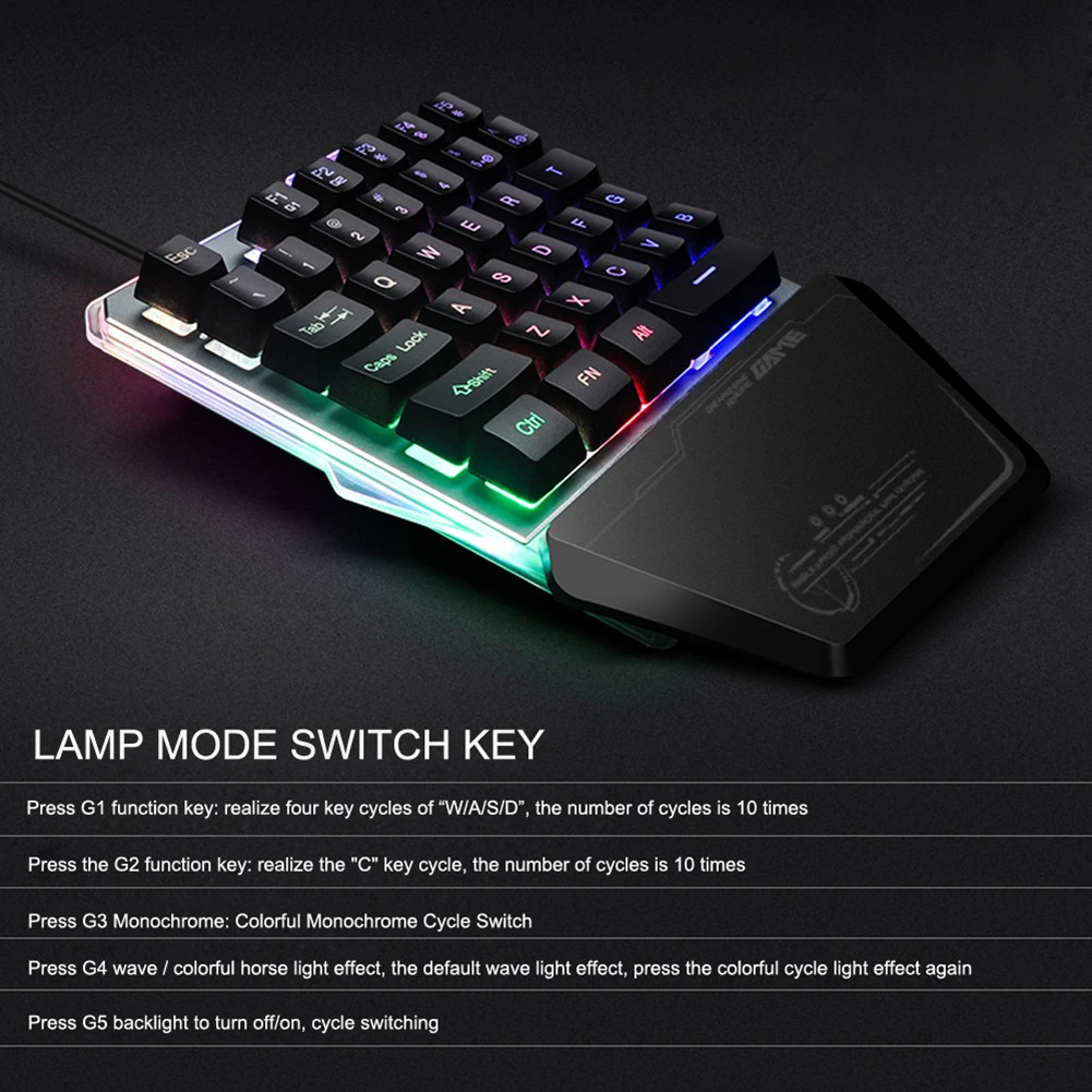 Новое поступление G40 35 ключ RGB подсветка одна рука USB Проводная игровая клавиатура