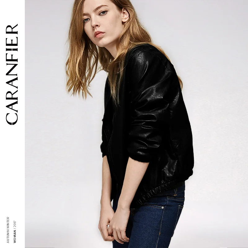 CARANFIER кожаная куртка Женская бейсбольная Локомотив из полиуретана пальто Мода 2017
