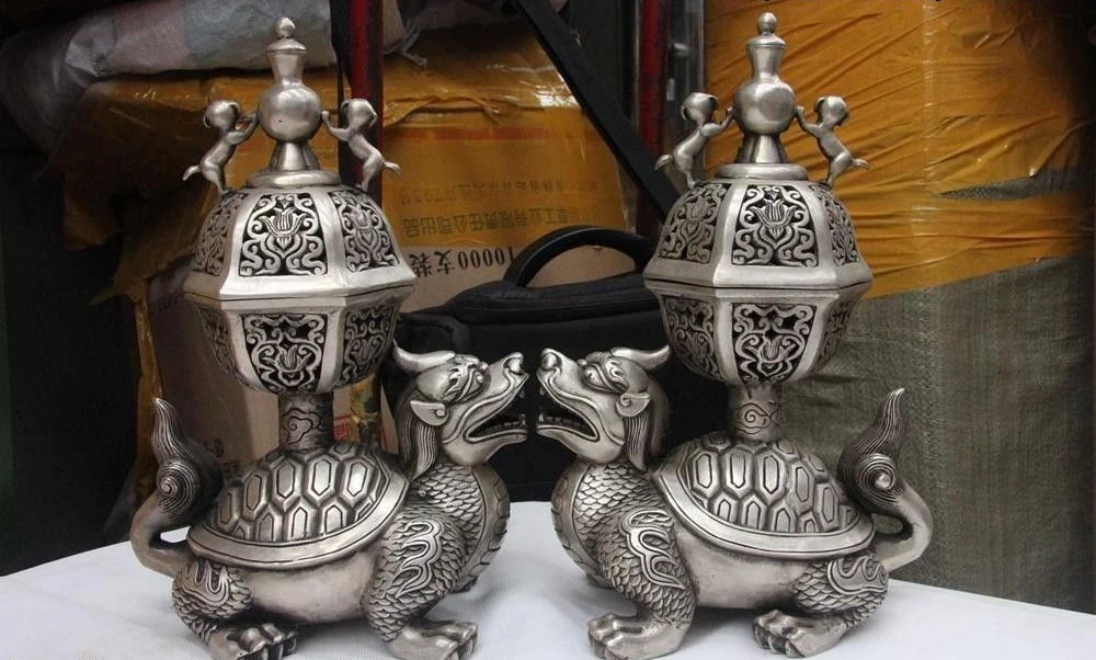

Тибетская буддистская Серебряная курильница из белой меди