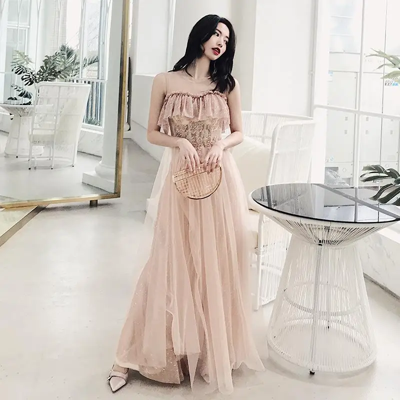 Изысканное Нарядное вечернее платье с блестками, Qipao, сексуальное, с вырезом, со стразами, сексуальное, для молодых девушек, Сетчатое платье с открытой спиной, Cheongssam - Цвет: Pink1