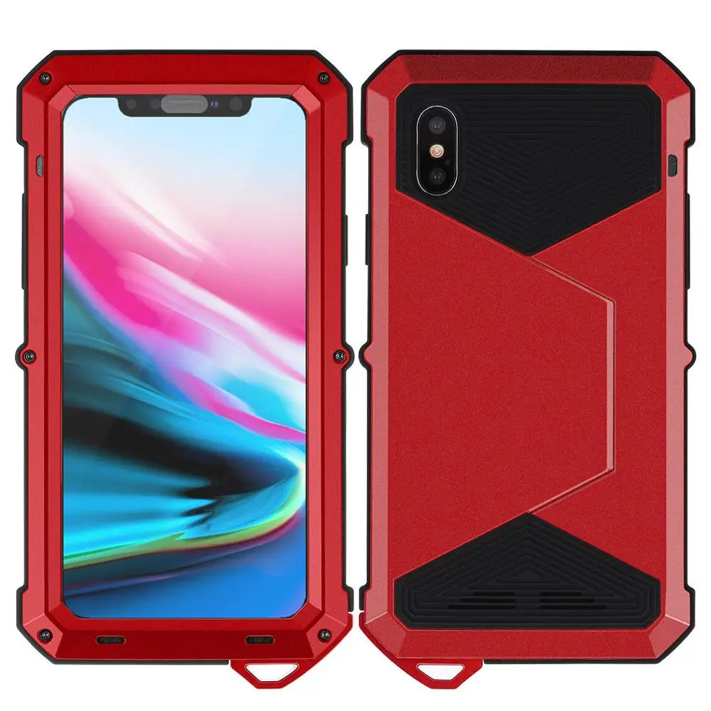 Сверхпрочный защитный чехол для телефона для iphone X XS Броня Металл закаленное стекло Силиконовый противоударный алюминиевый чехол для iphone x - Цвет: Red