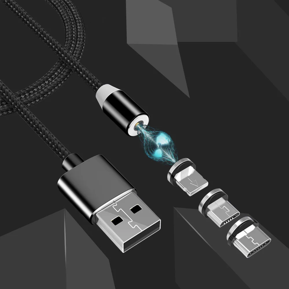 Светодиодный магнитный кабель для быстрой зарядки 3 в 1 Lighting Micro USB Type C IPhone X 7 8 6 XS XR
