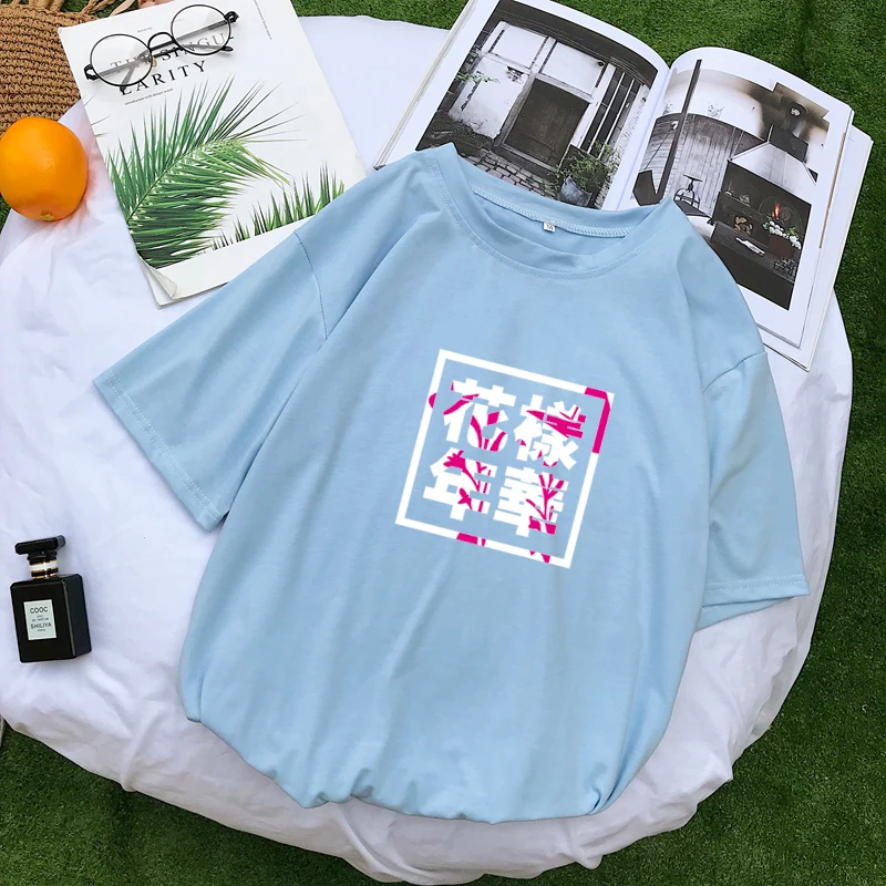 Футболка женская с коротким рукавом и круглым вырезом уличная одежда в Корейском