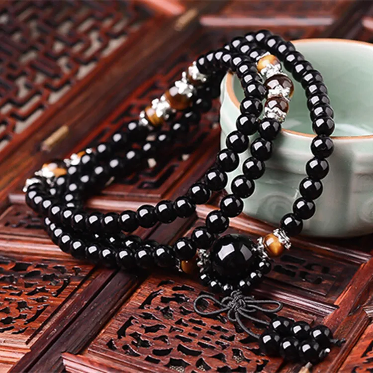 Браслет из натурального оникса черный браслет Будды и с камнем 108 Женские