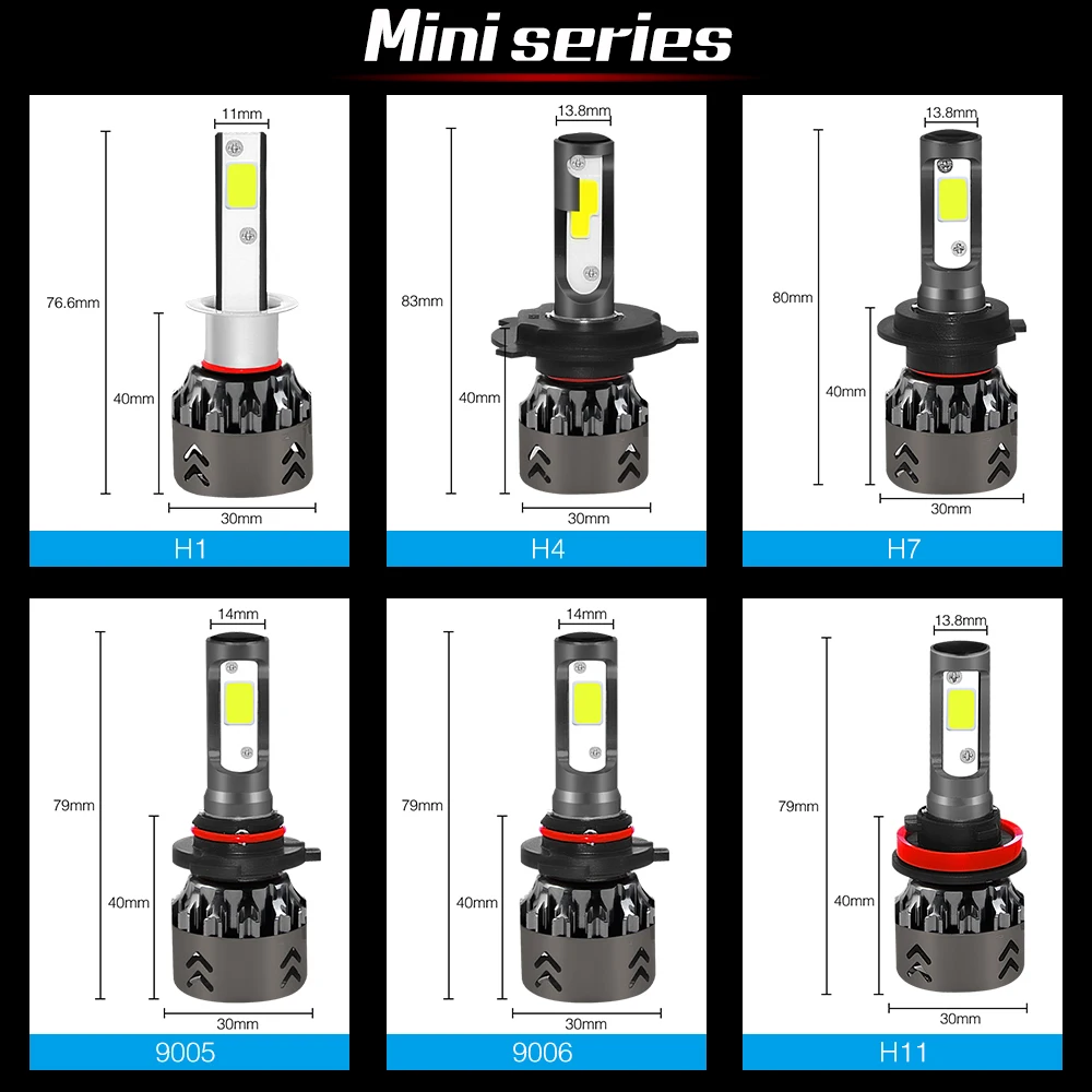 

Pair 60W H1 H7 9005/H10 9006/HB4 H4/9003/HB2 COB Led Auto Car Headlight Lights Bulbs Automobiles Lamps 6000LM 12V