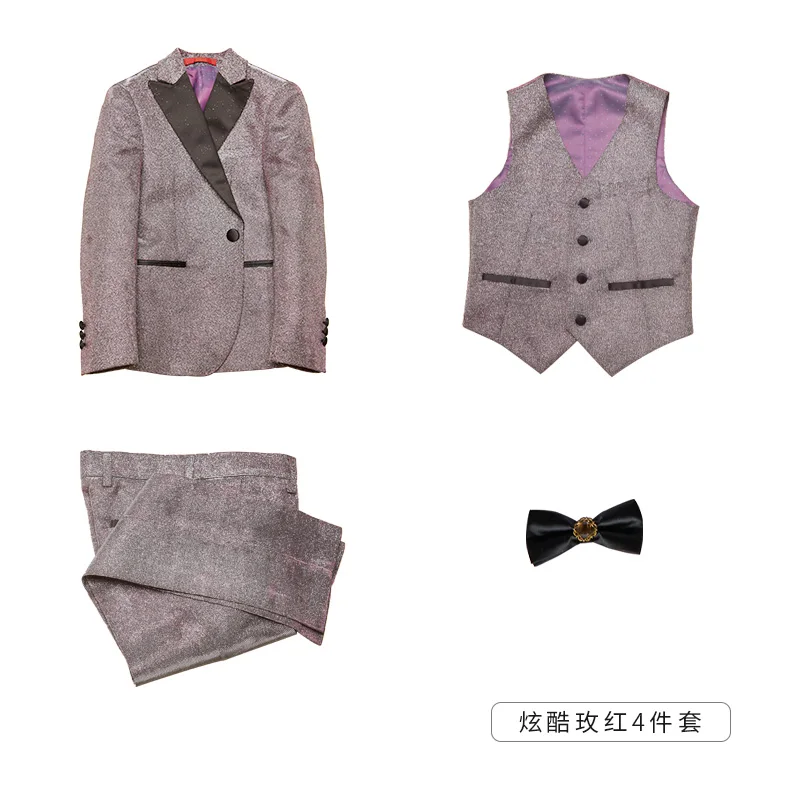 Rose red four-piece Longqibao high-end для косюма мальчика жилет вспышки цвет комплект ювелирных изделий для мальчиков с цветочным узором для мальчиков хост Детский комплект Фортепиано костюм маленький костюм - Цвет: Rose red four-piece