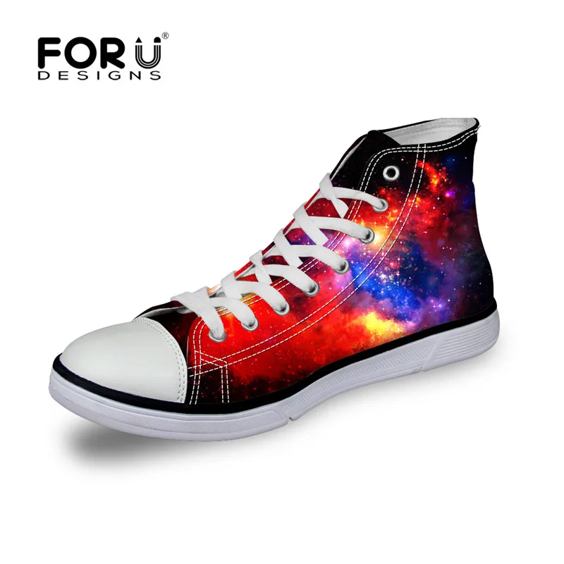 FORUDESIGNS/Классические мужские вулканизированные туфли с высоким берцем; модные мужские парусиновые туфли на плоской подошве с 3D рисунком Галактики, космоса и звезды; обувь для отдыха