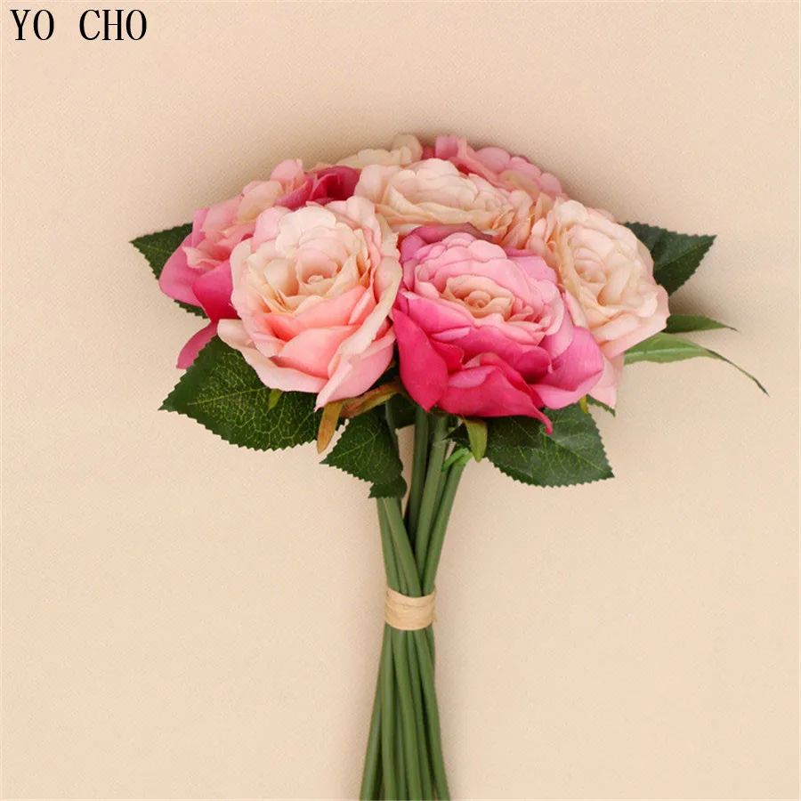 

HIGHT Quality roses silk flower European 1 Bouquet Artificial Flowers Fall Vivid Peony Fake Leaf Wedding Home Party Decoration