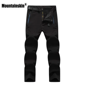 Мужские флисовые брюки Mountainskin, черные водонепроницаемые брюки с флисовой подкладкой, плотные теплые штаны для бега, размеры до 5XL, зима 2019