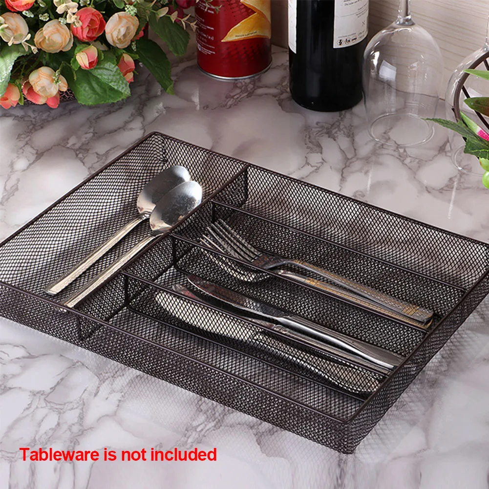 Storage 5 Grids Iron Art Shelf Table Holders Home Organizer Cutlery Tray Drain Flat Drawer Multifunctional Spoon Kitchen | Дом и сад