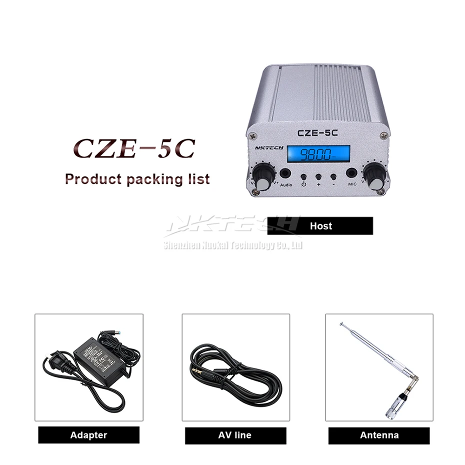 NKTECH CZE-5C PLL fm-передатчик радио вещательная станция 1 Вт/5 Вт стерео частота 76-108 МГц Профессиональный кампус усилители аудио