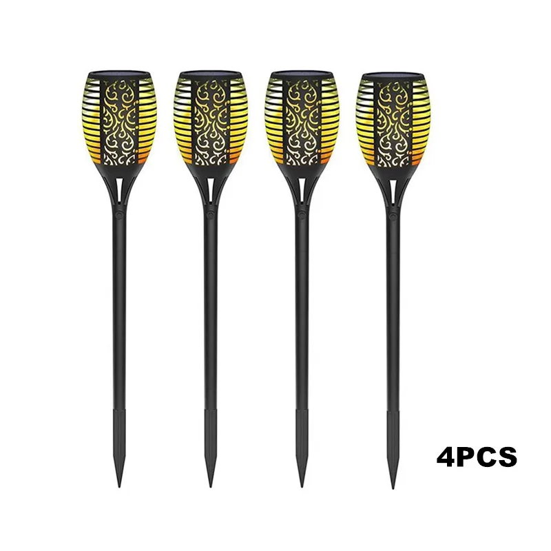 4PCS 4 шт. 96 светодиодный водонепроницаемый светильник с солнечной батареей мерцающее пламя факел садовая лампа наружное ландшафтное украшение газон - Испускаемый цвет: 4PCS