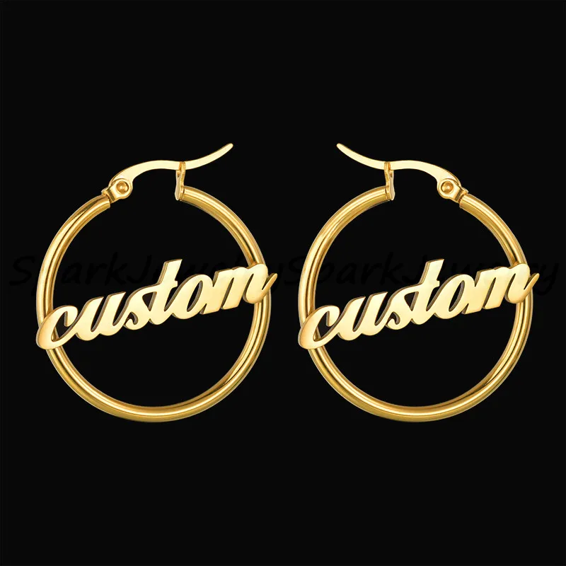 

Spark 1 Pair Stainless Steel Custom Name Hoop Earrings Personalized Handmade Large Circle Earrings For Women Girls Birthday Gift
