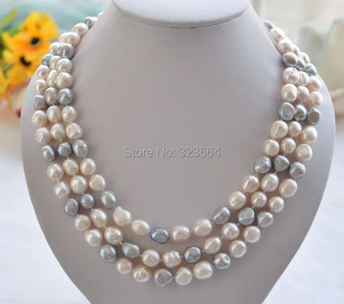

62" 12mm white gray baroque FRESHWATER CULTURED pearl NECKLACE