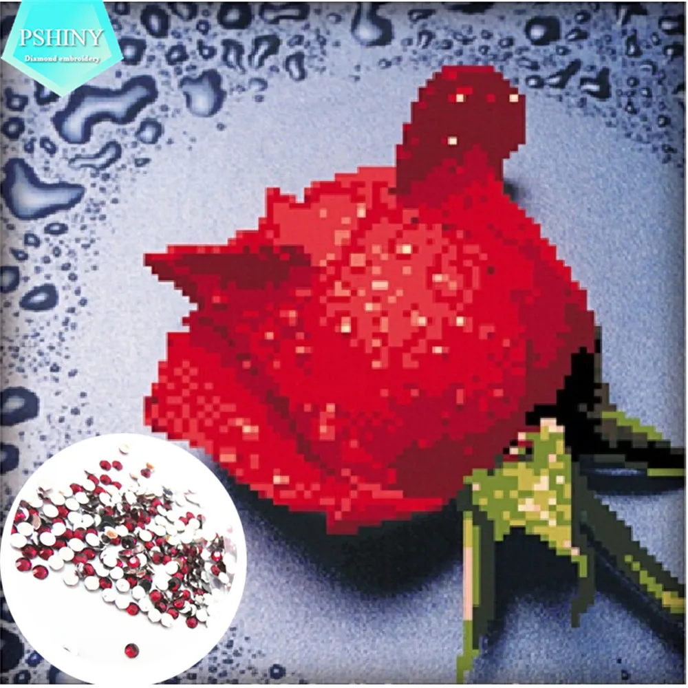 PSHINY 5D DIY Алмазная картина вышивка крестиком Красная роза цветок мозаика набор - Фото №1