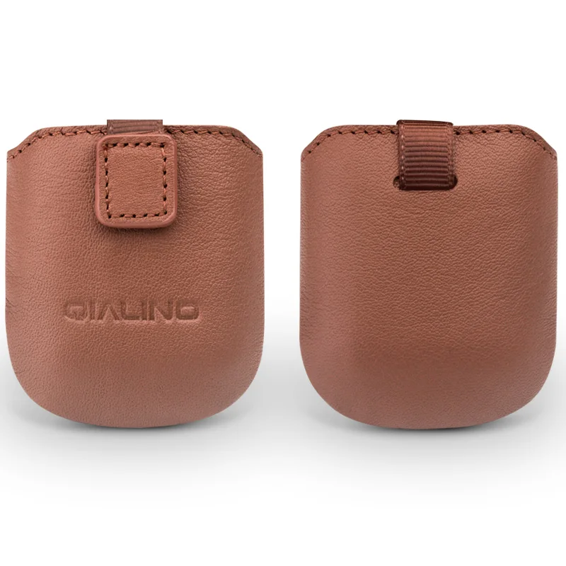 Brown leather QIALINO чехол из натуральной кожи для Apple AirPods, мягкий силиконовый чехол с защитой от потери, мини-карман для Apple AirPods, ультратонкая сумка - Цвет: Brown leather