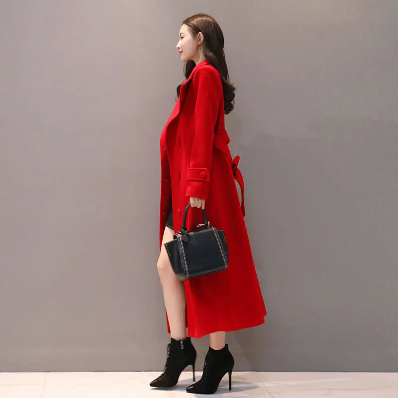Двубортное модное длинное шерстяное пальто для женщин Manteau Femme осень зима Макси